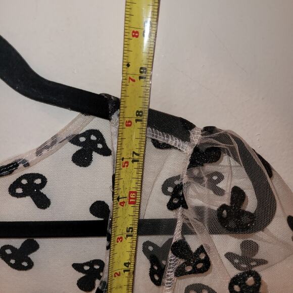 NWT Mushroom Glitter Mesh Womens Top Puff Sleeve Hot Topic Size M Sheer Groovy - Picture 7 of 8